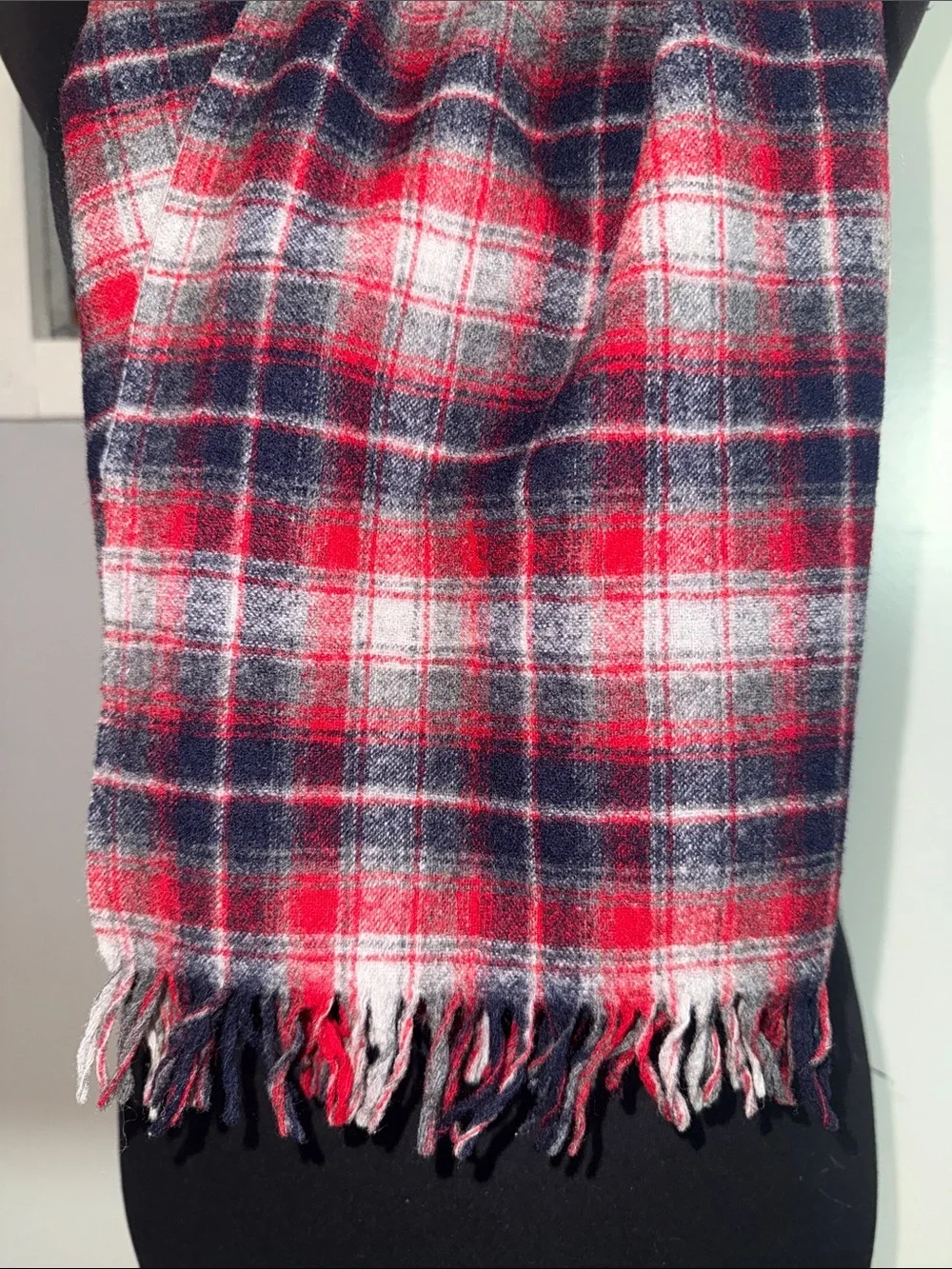 Vintage Pendleton 100% Virgin Wool Red Plaid Fringe Scarf Made in USA